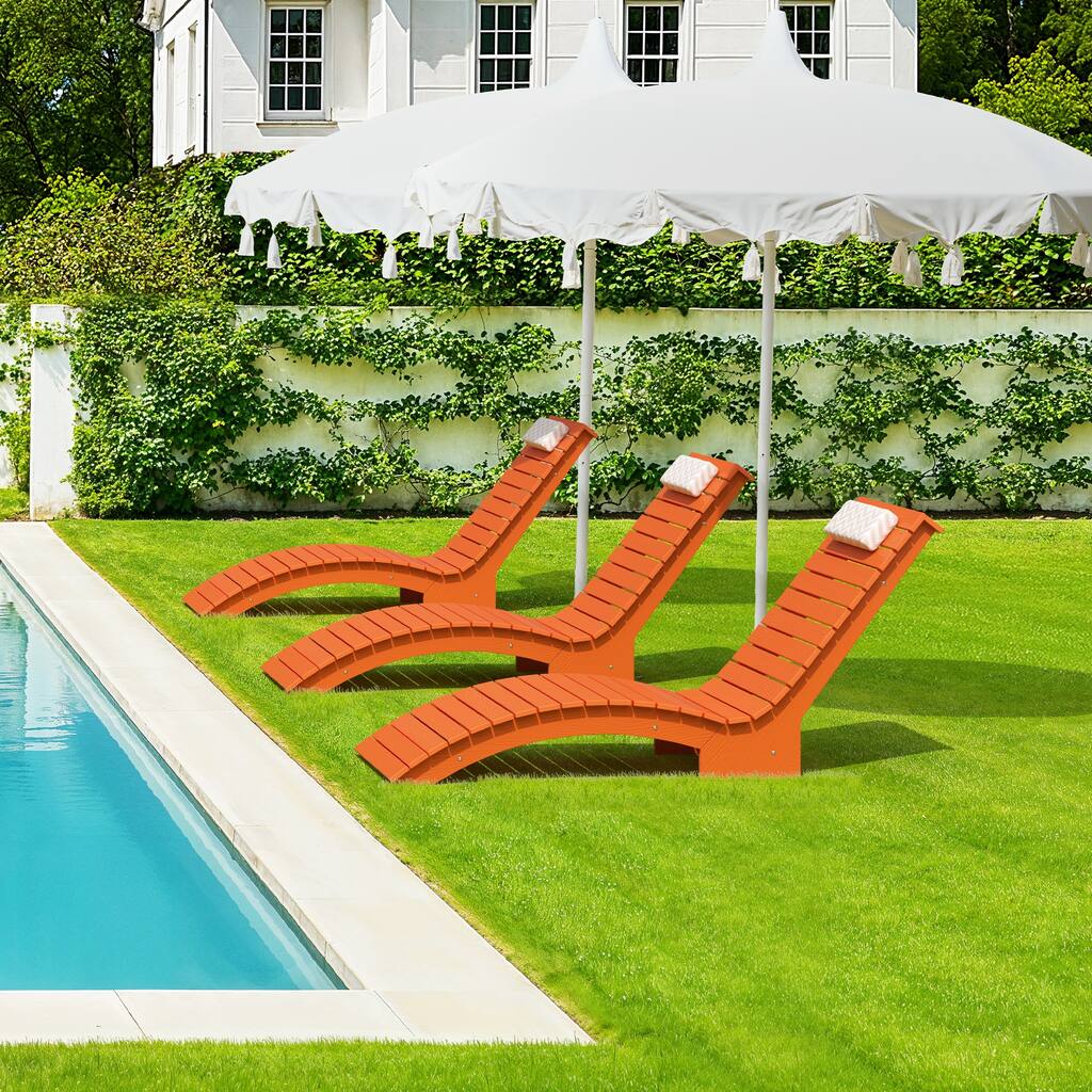 Outdoor Chaise Lounge Chair Set of 3, Patio Lounge Chairs for Outside, HDPS Lounge Chair - 59.8"L x 22"W x 34.8"H