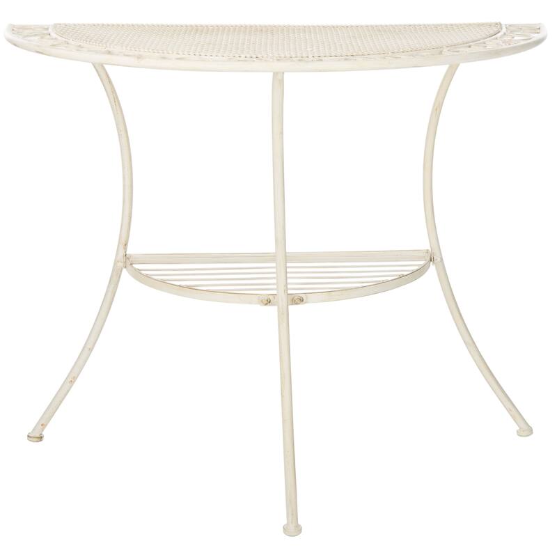 SAFAVIEH Outdoor Jaquelin Victorian Iron 2-Tier End Table - 39" W x 21" D x 32" H - 39Wx21Dx32H - Pearl White