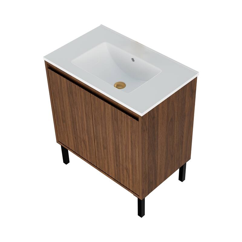 GDFStudio - Ari Modern Aesthetic Freestanding Bathroom Vanity with Ceramic Sink, Soft Close Drawers & Large Storage Spaces