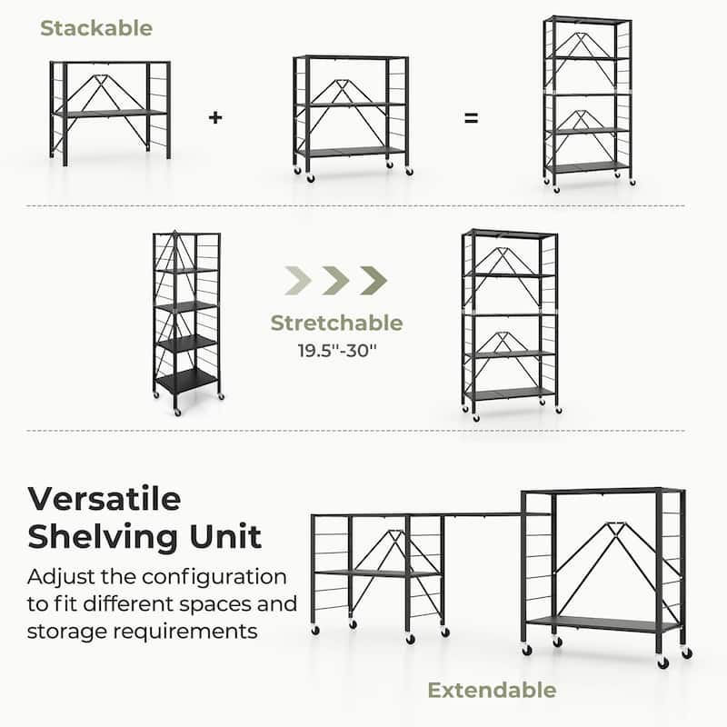 Gymax 5-Tier Foldable Storage Shelf w/ Wheels Adjustable Shelves Metal