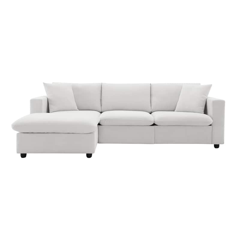 100.4*64.6"Sectional Sofa,L-shaped Couch Set with 2 Free pillows,4-seat Polyester Fabric Couch Set with Convertible Ottoman