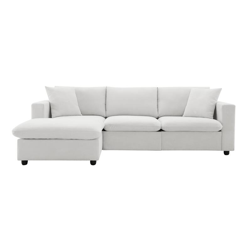 4-Seat Polyester L-Shaped Sectional Sofa with Convertible Ottoman