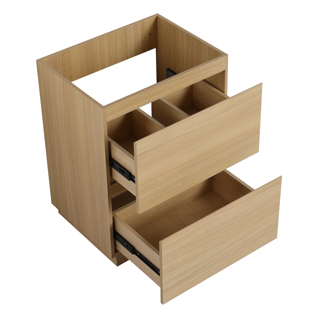 Modern 24" Bathroom Vanity with Double Drawers, Freestanding Cabinet in Oak, Easy Assembly