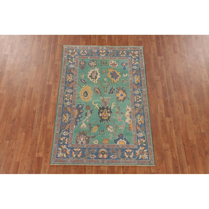 Turquoise Green Kazak Oriental Area Rug Hand-Knotted Wool Carpet - 3'11"x 5'10"