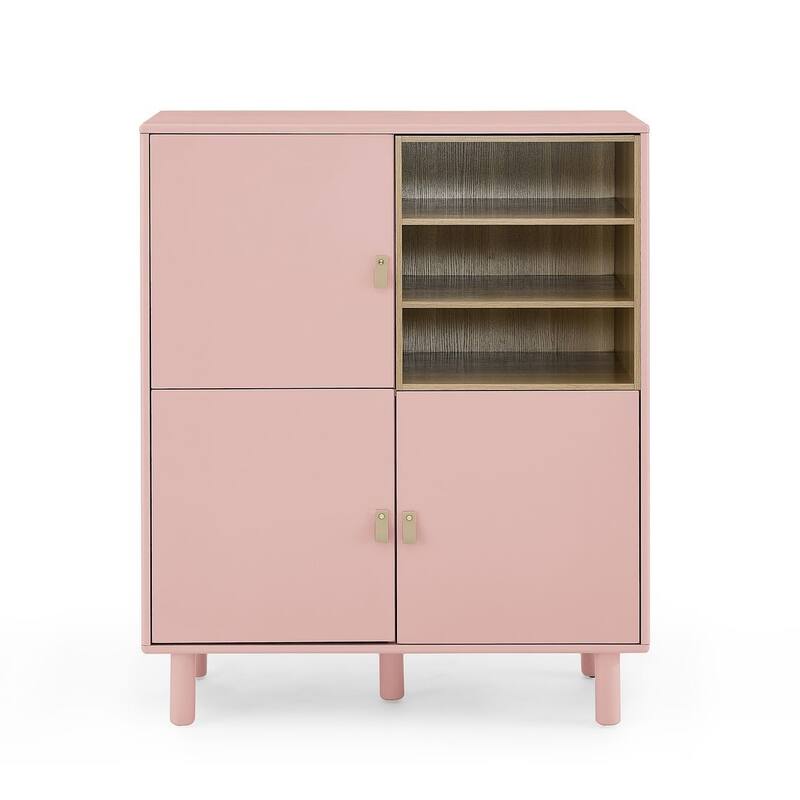 3 Doors Wooden Cabinet with Leather Handle