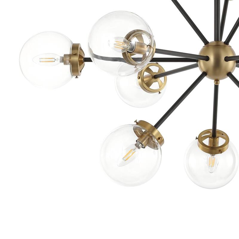 Modern Chandelier Sputnik Black Brass 12-Light Glass 39"