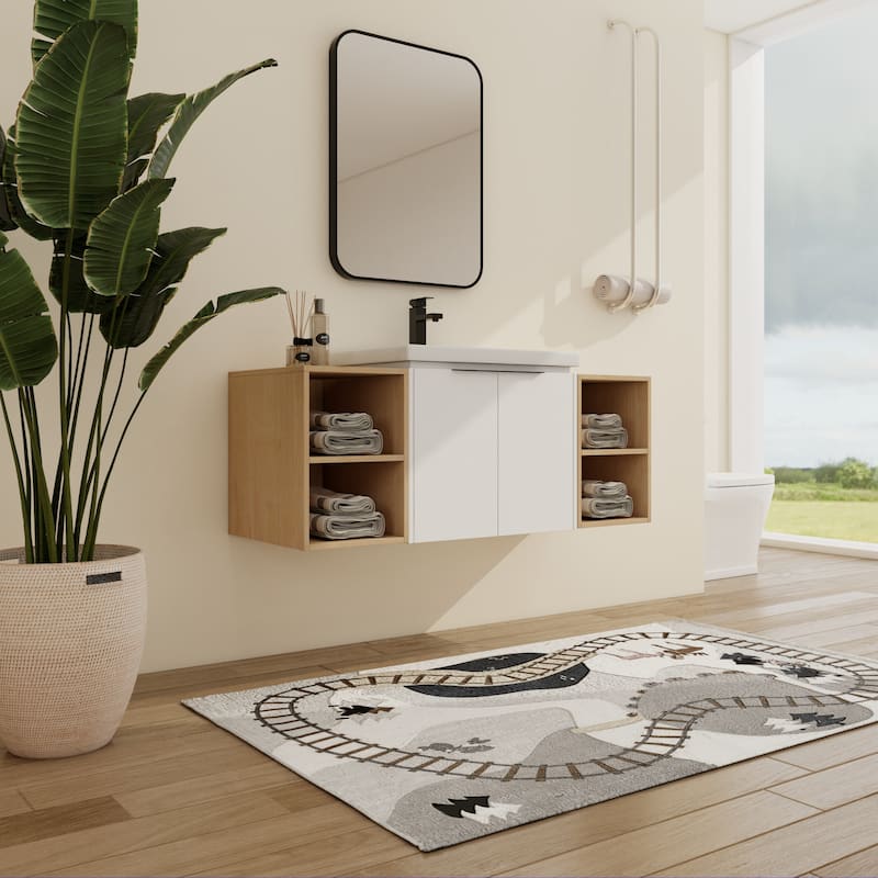 Malwee 24"/36"/48"/60" Floating Bathroom Vanity, Wall Mounted Bathroom Vanity with Ceramic Sink,Soft Close Door and Shelf