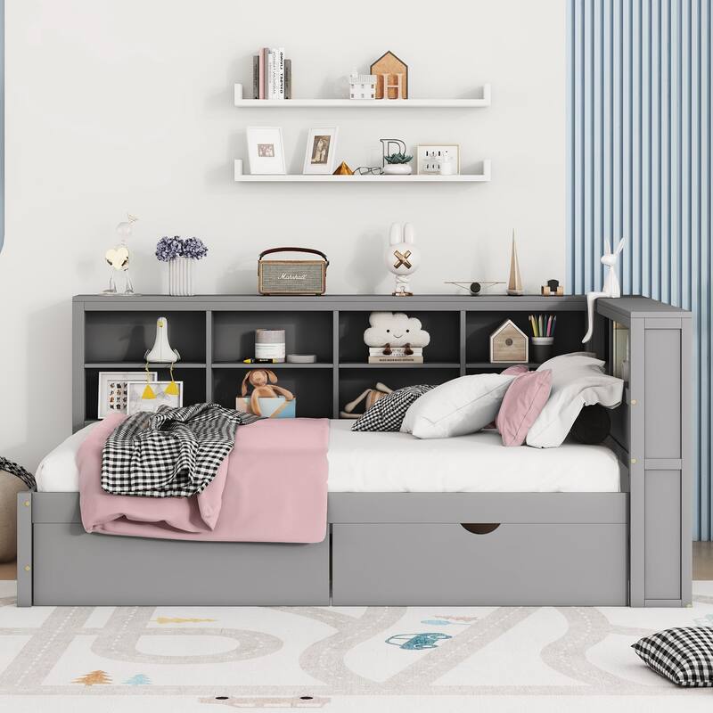 DayBed with 2 Drawers,Storage Shelf and USB Charging Ports