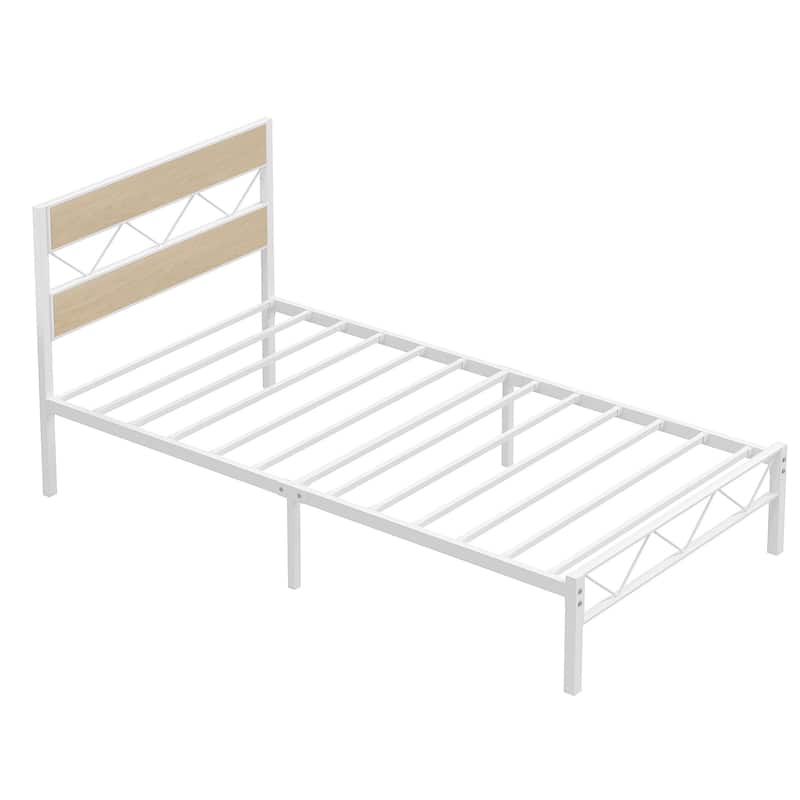 VECELO Retro Platform Bed Frame Wood Headboard, Twin/Full/Queen Size Beds