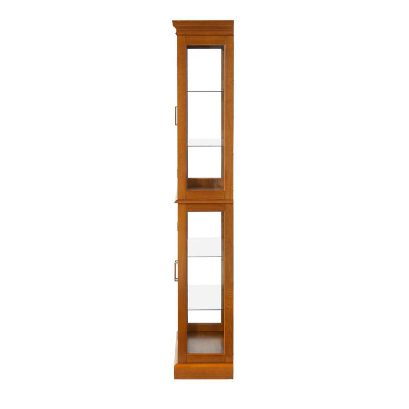 6-Tier Lighted Curio Cabinet with Tempered Glass Doors & Adjustable Shelves, Mirrored Back Panel Transitional Display Cabinet