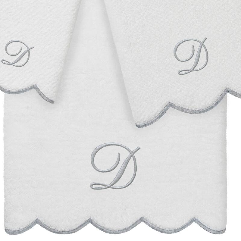 Authentic Hotel and Spa 100% Turkish Cotton Grey ADORNIA Scallop Personalized 3 Piece Towel Set - 3 Piece Set
