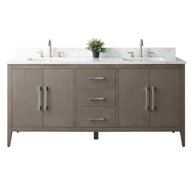 Vanity Art 72" Double Sink Bathroom Vanity Cabinet with Engineered Marble Top