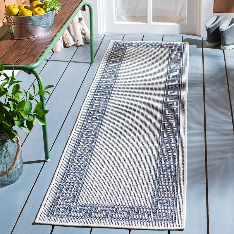 Martha Stewart by SAFAVIEH Washable Adeliya Indoor/ Outdoor Waterproof Rug - 2' x 7' Runner - Silver/Grey
