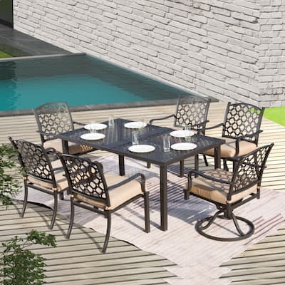 Domi 7-Piece Metal Patio Dining Set with Cushions and Table, Outdoor Furniture for Garden or Deck