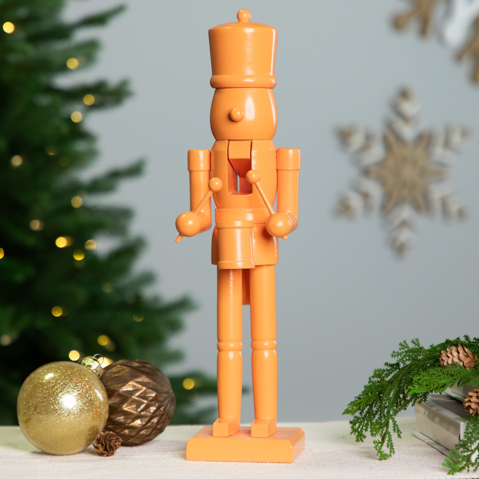 Drummer Soldier Nutcracker Christmas Figure - 15" - Orange