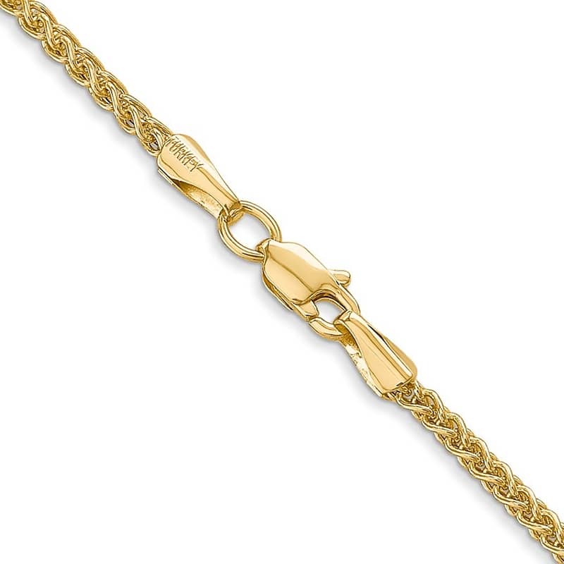 Curata Women's 14k Yellow Gold 2.00mm Wheat Anklet - 10 Inch - Lobster Claw