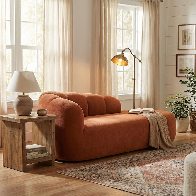 Christopher Knight Home - Modern Curved Upholstered Sofa with Sculptural Bubble Back - Dark Orange