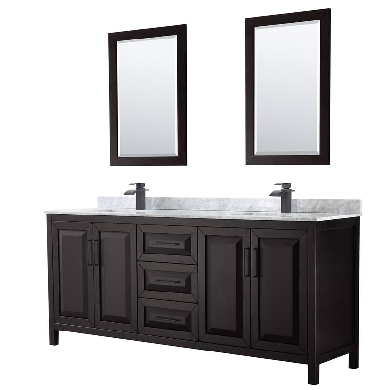 Wyndham Collection Daria 80" Free Standing Double Vanity Set with MDF - Dark Espresso / White Carrara Marble Top / Matte - Espresso Finish
