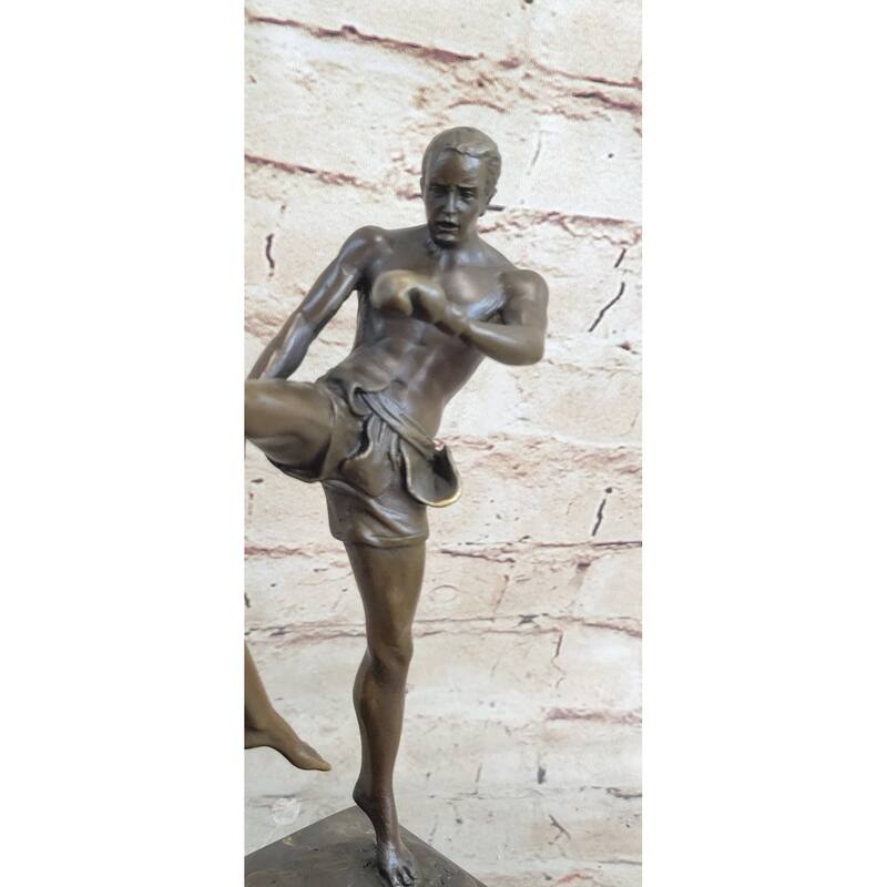 Signed Original Milo Kick Boxer Boxers Bronze Sculpture Marble Base Figurine Art