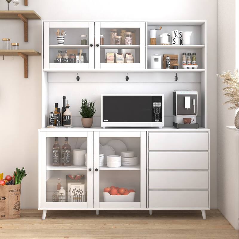 Freestanding Kitchen Pantry Kitchen Hutch Cabinet with Doors and Drawers