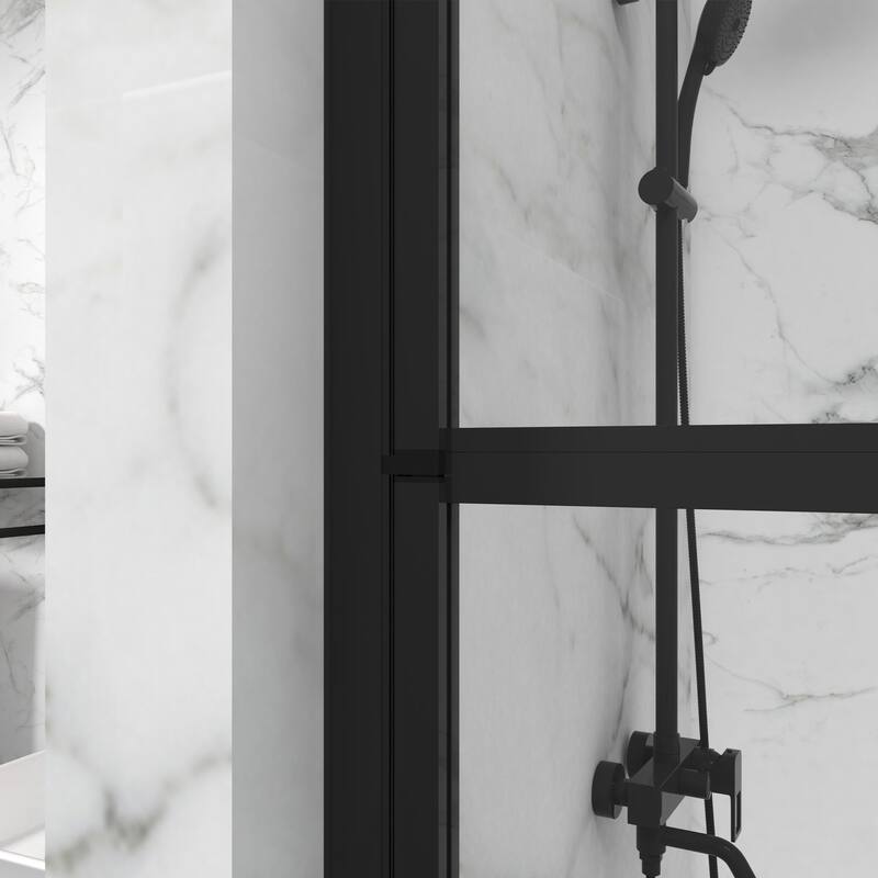 31.5 in. W x 55 in. H Semi-Frameless Pivot Tub Door in Black