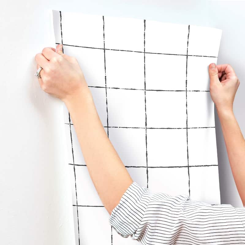 York Wallcoverings La Vitre Plaid Carbon Black Wallpaper