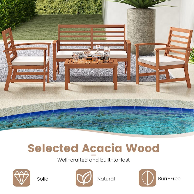 Gymax 4PCS Outdoor Furniture Set w/ Soft Seat Cushions Stable Acacia