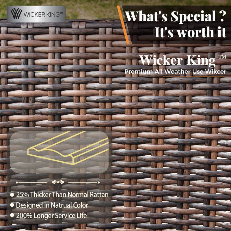 MAISON ARTS Patio Wicker Sofa Conversation Set with 50,000 BTU Fire Pit Table , Oversize Seat with 5.5'' Thick Padded Cushion