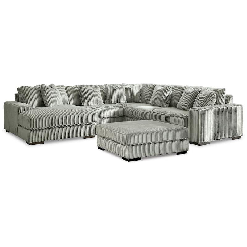 Signature Design by Ashley Lindyn Fog 5-Piece Sectional with Ottoman - 133" W x 133" D x 38" H - Grey - Right Facing