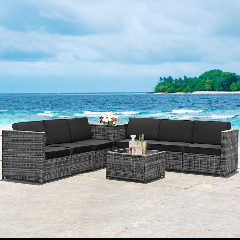 Costway 8 PCS Wicker Sofa Rattan Furniture Set Patio Furniture w/