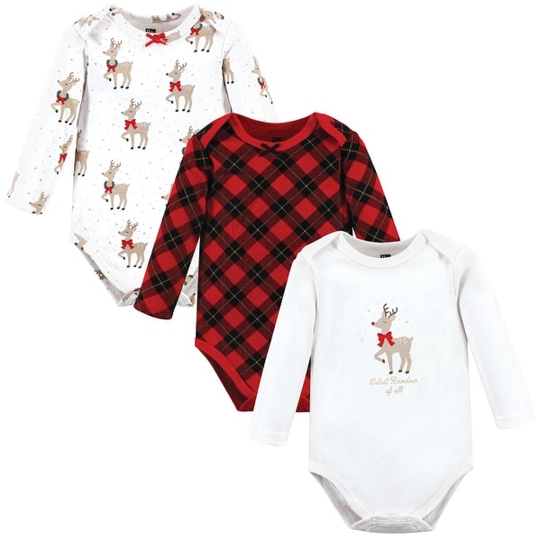 slide 1 of 1, Hudson Baby Infant Girls Cotton Long-Sleeve Bodysuits, Fancy Rudolph 3-6 Months - Fancy Rudolph
