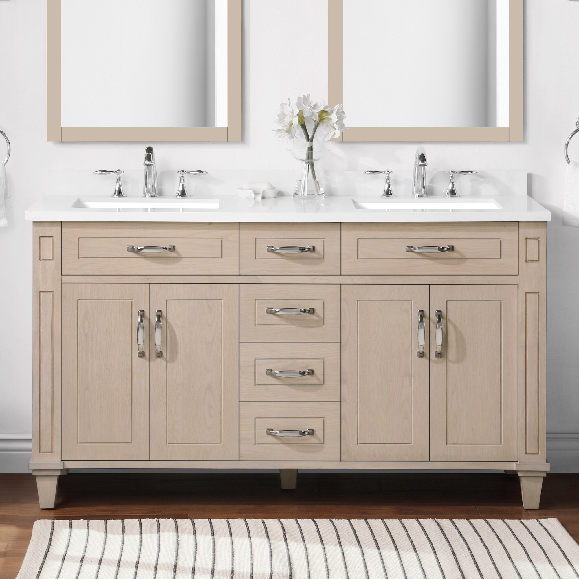 Martha Stewart Thornfield 60 in. Vanity from Lily Pond Collection in White  Washed Maple finish - On Sale - Overstock - 31606195