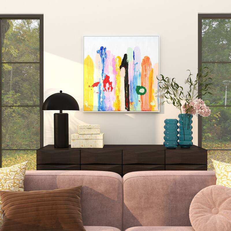 Canvas Abstract Paint Stroke Decorative Wall Art with White Frame - Multi Colored - Roche River Decor