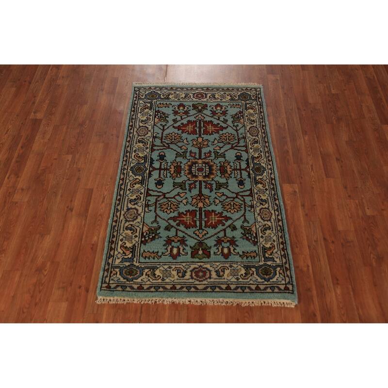 Light Blue Oushak Indian Foyer Rug Handmade Wool Carpet - 2'11"x 5'1"
