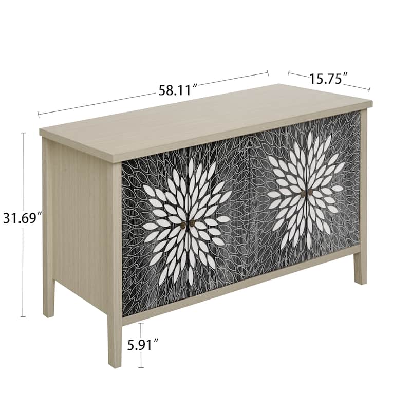 4 Door Carved Storage Cabinet, Multifunctional Wooden Sideboard Cabinet, Accent Cabinet with Adjustable Shelves & Support Feet
