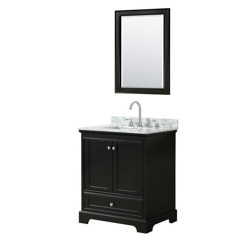 Wyndham Collection Deborah 30" Free Standing Single Vanity Set with - Dark Espresso / White Carrara Marble Top / - Espresso Finish