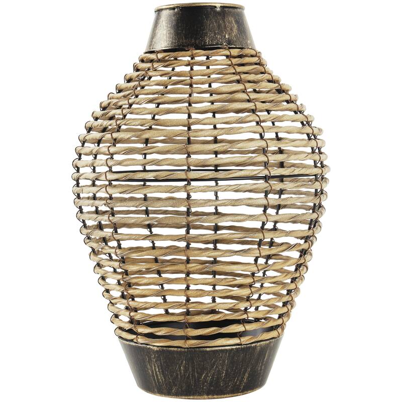 Plastic Rattan Handmade Twisted Decorative Vase with Open Frame Design and Bronze Metal Details - Bronze - Roche River Decor