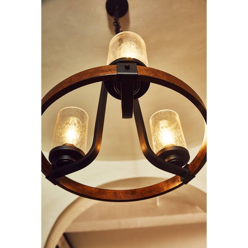 3 Light Shaded Wagon Wheel Chandelier - 18.95"x29"