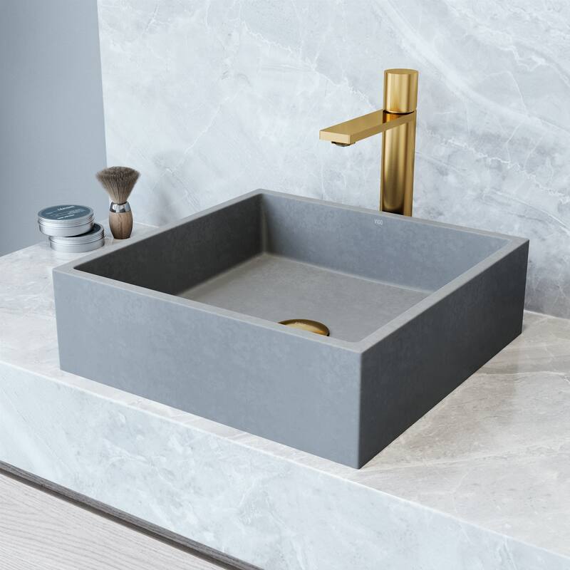 VIGO Alhambra 15"L x 15"W x 5"H Concreto Stone Square Bathroom Vessel Sink - Concreto Stone