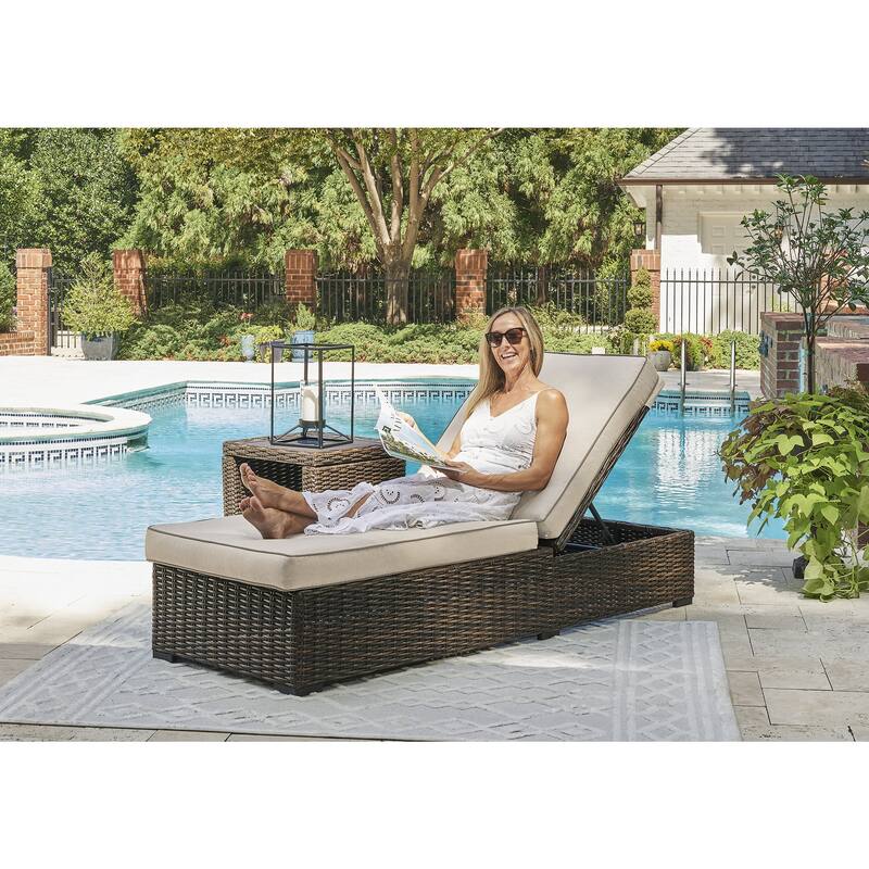 Signature Design by Ashley Coastline Bay Brown Outdoor Chaise Lounge with Cushion - 28.13" W x 76.88" D x 17.25" H