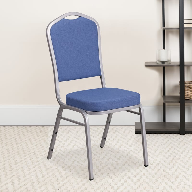 Steel/ Blue Fabric Crown Back Stacking Banquet Chair (Set of 4) - blue fabric/silver frame