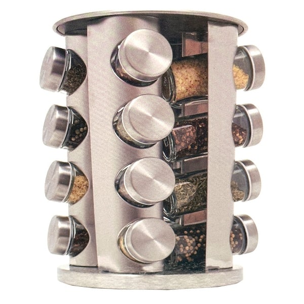 Home Basics Deluxe 16 Piece Revolving Spice Rack, Stainless Steel