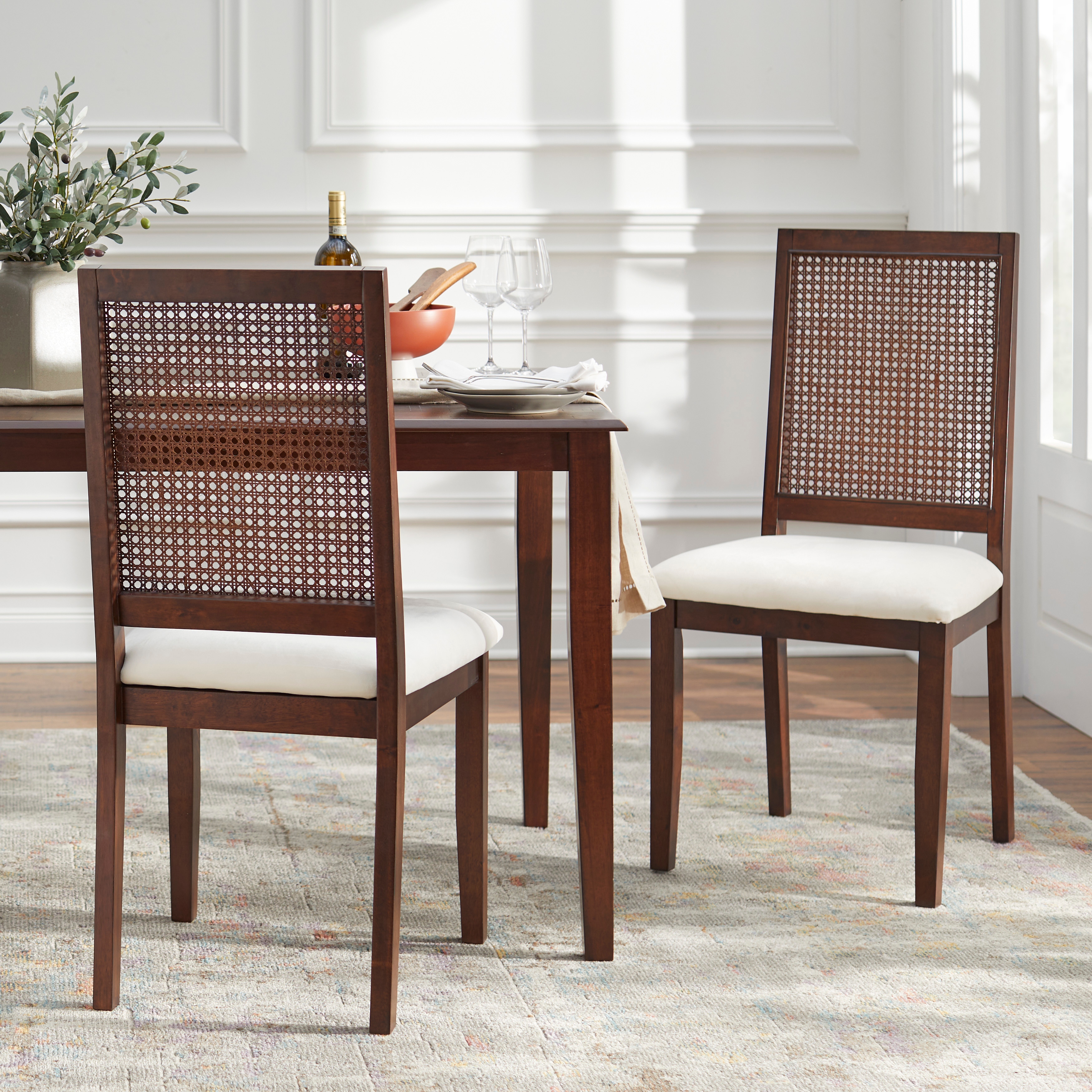 Lifestorey Westmont Solid Wood and Cane Dining Chairs Set of 2