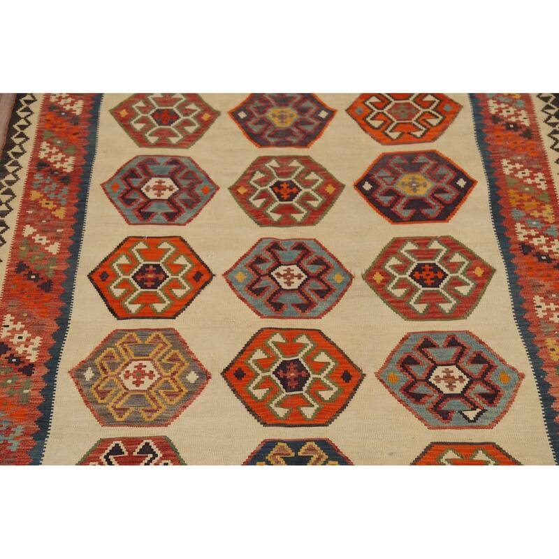 Kilim Qashqai Persian Vintage Rug Orientak Beige Wool Carpet - 5'1"x 8'3"