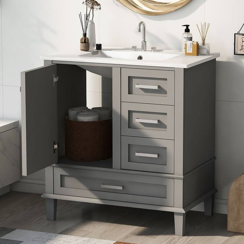 30" Bathroom Vanity With Sink, Solid Wood Bathroom Storage Cabinet