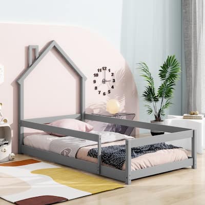 Whimsical Twin Bed with House Design and Safety Guardrails