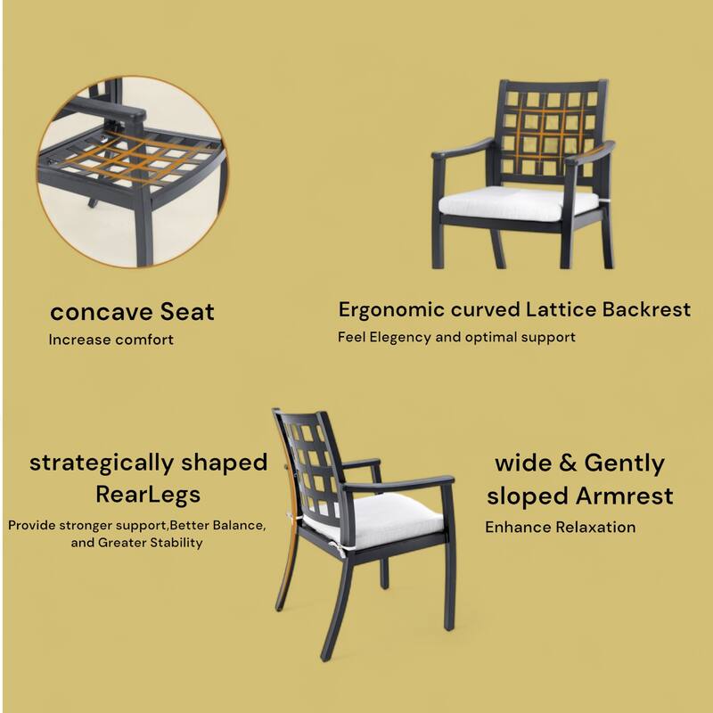 KISRAIS Modern Outdoor 2PC Aluminum Patio Dining Chairs, Sunbrella Fabric Cushion