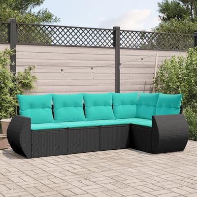 vidaXL 5 Piece Patio Sofa Set with Cushions Black Poly Rattan