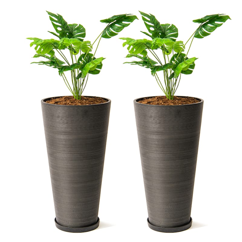 XBrand Modern 28-Inch Tall Round Planter, Modern Tapered Planter Perfect for Indoor & Outdoor Planter, Patio Décor, Set of 2 - Black