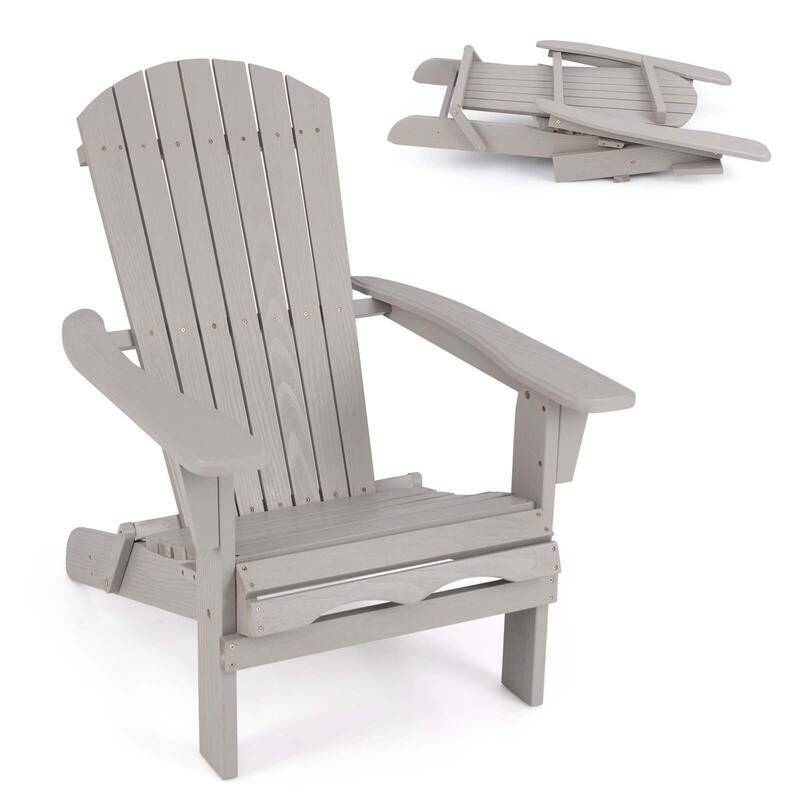 1/4PCS Folding Adirondack Chair Patio High-Back Chairs w/ Wide Armrests - 1 PCS - Grey